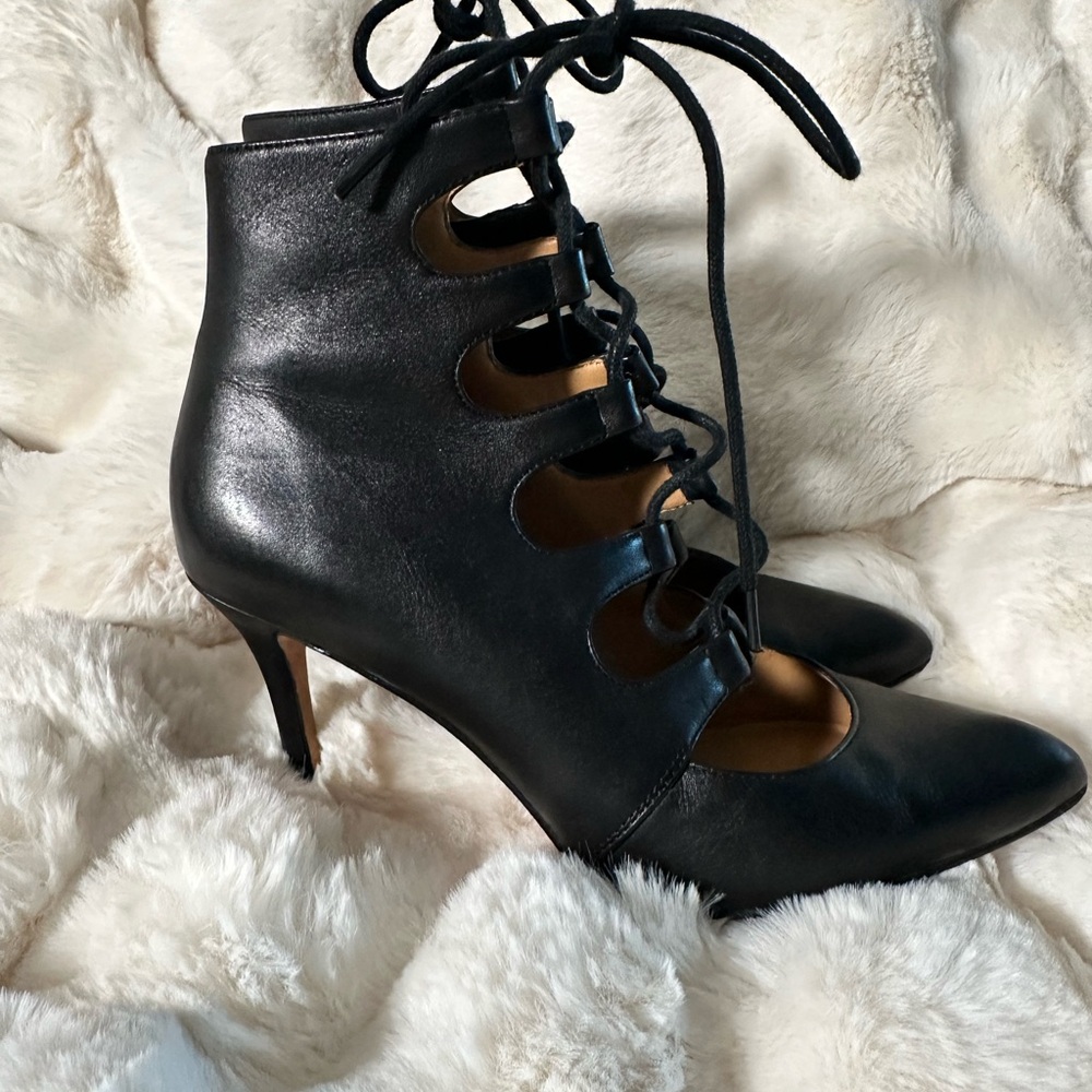 KORS Michael Kors Black Heeled Boots with Lace-Up Design